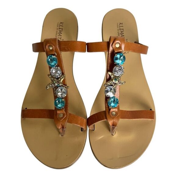 Klimatsakis Shoes - Klimatsakis Handmade Greek Sandals Womens 39 9 Bejeweled Starfish Leather Flats